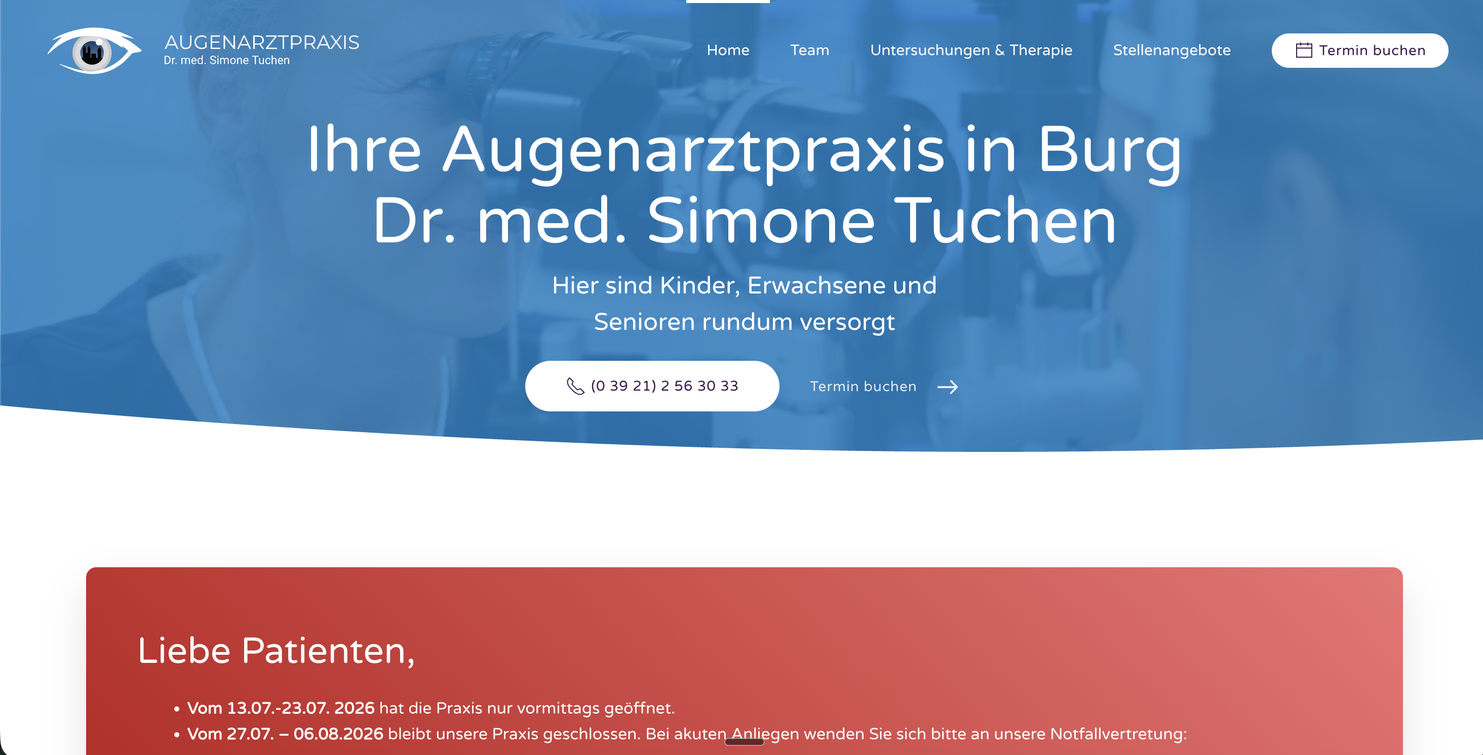 Referenz: Website für Augenarztpraxis Dr. med. Simone Tuchen (Augenheilkunde)